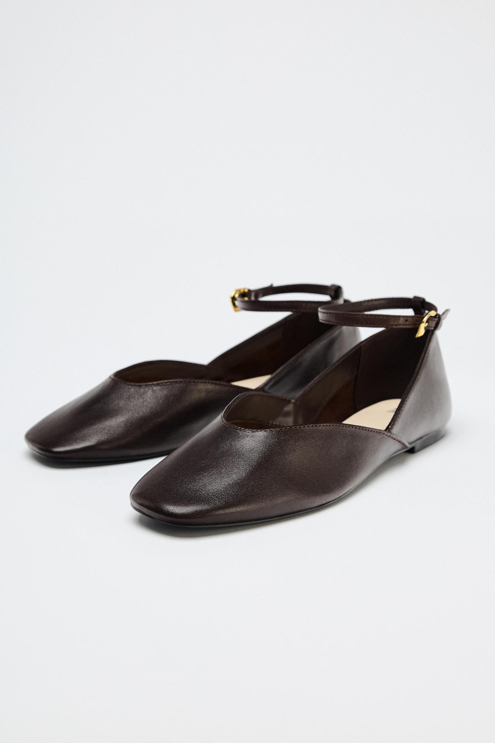 LEATHER ANKLE STRAP BALLET FLATS Product Image