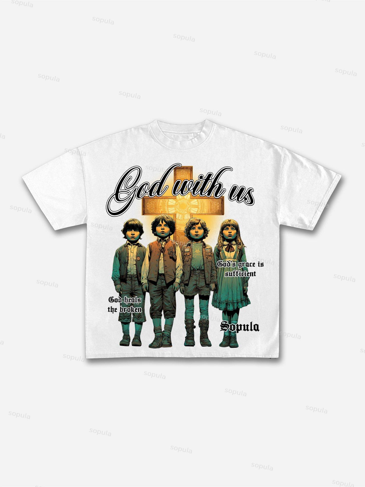 God With Us Vintage Cross Graphic Cotton T-shirt Product Image