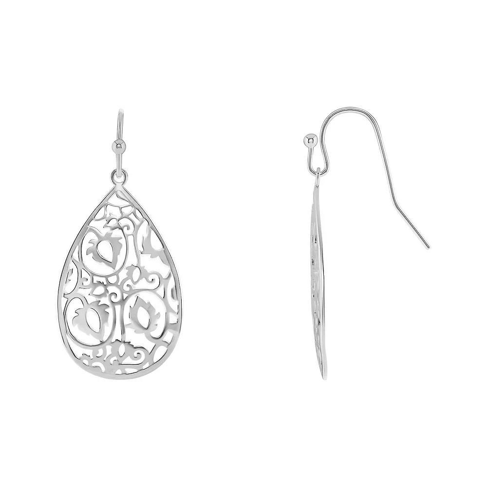 PRIMROSE Silver Tone Polished Cut Out Teardrop Filigree Earrings, Women's Product Image