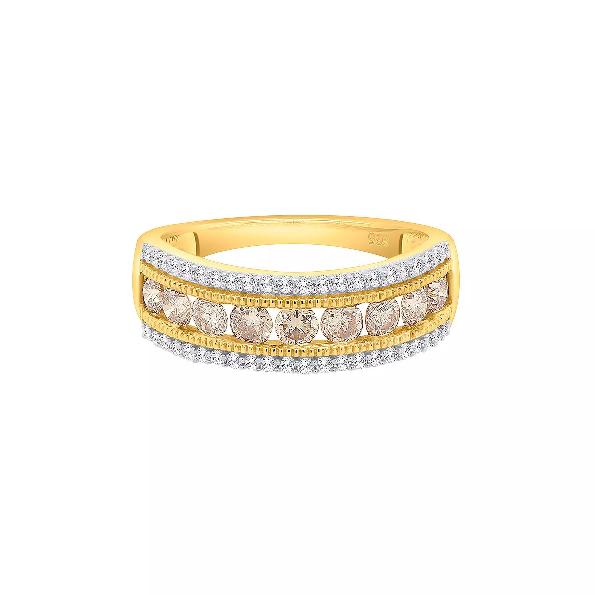 Two-Tone Sterling Silver 1 Carat T.W. Champagne & White Diamond Band Ring, Women's, Size: 9, Gold Tone Product Image