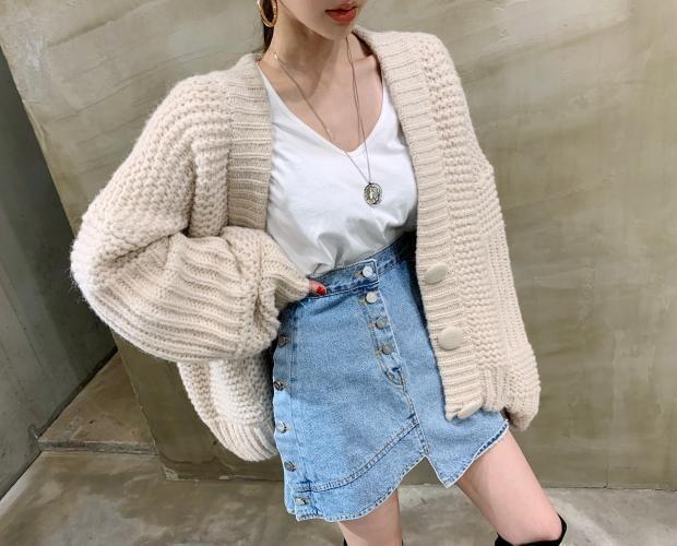 Button-Up Plain Cardigan Product Image