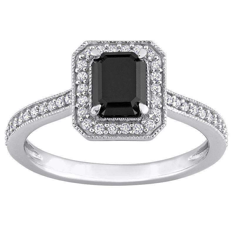 Stella Grace 14k White Gold 1 1/4 Carat T.W. Black & White Diamond Halo Engagement Ring, Women's, Size: 9 Product Image