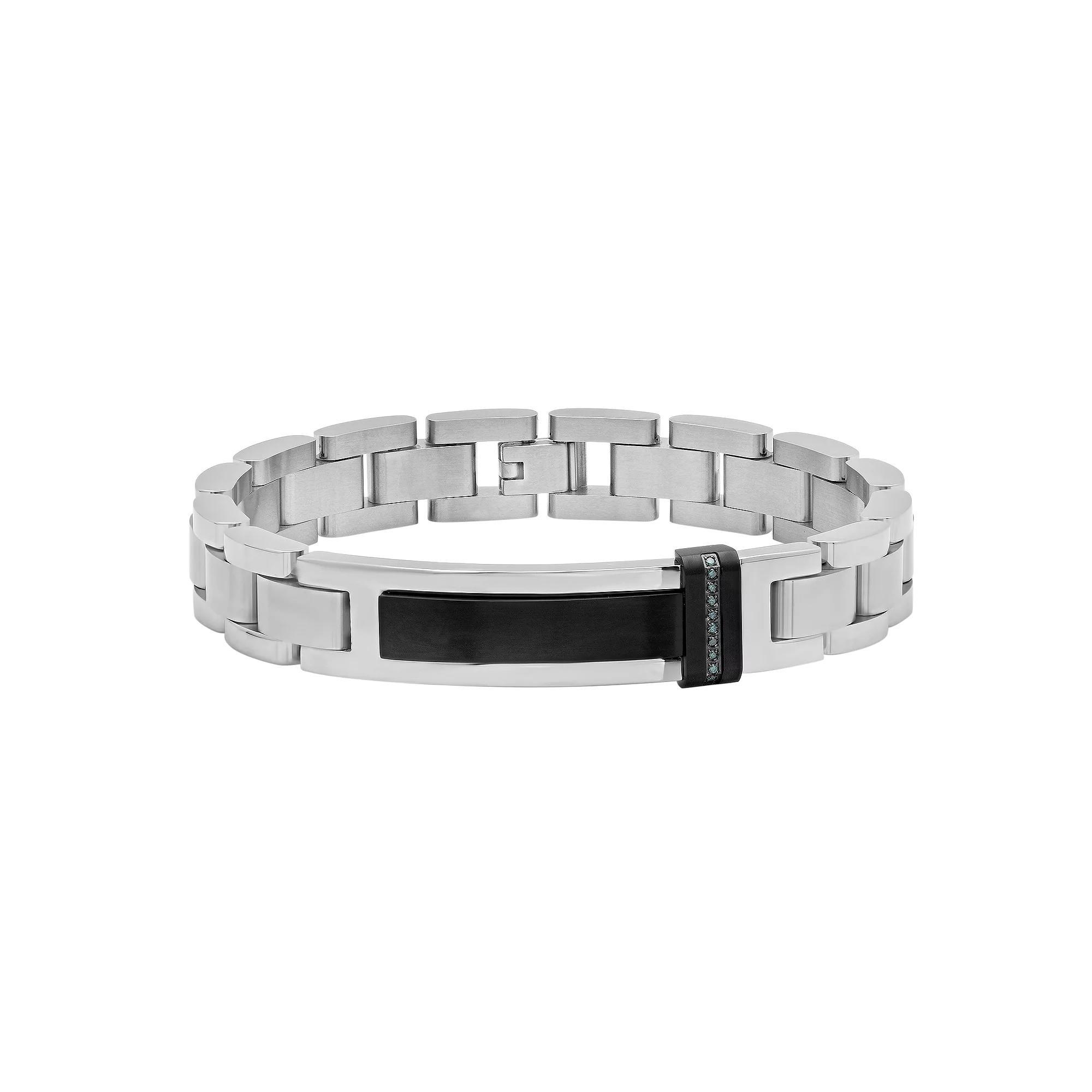 Men's Jewelry Nation Stainless Steel Diamond Accent ID Bracelet, Size: 9", Black Blue Two Tone Product Image