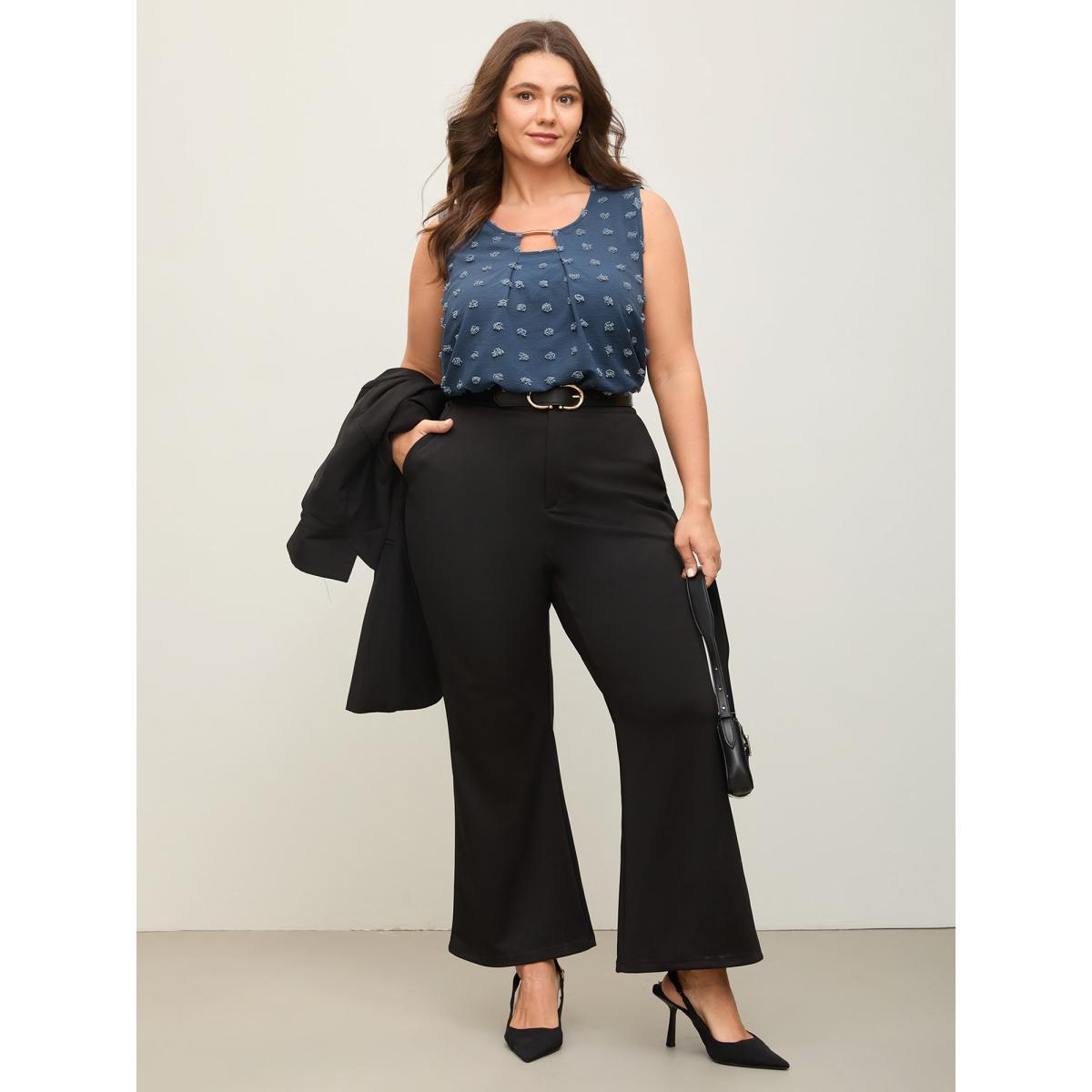 Plus Size Textured Dots Metal Detail Tank Top Women Navy Round Neck Work Tank Tops Camis BloomChic 14-16/1X Product Image
