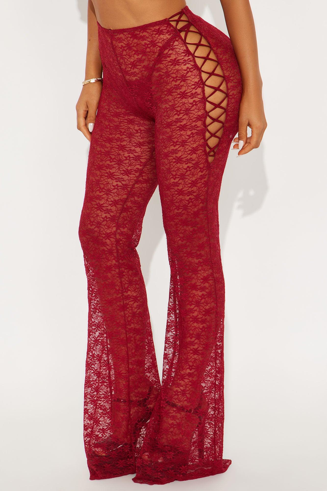 Ysabel Lace Up Flare Pant - Wine Product Image