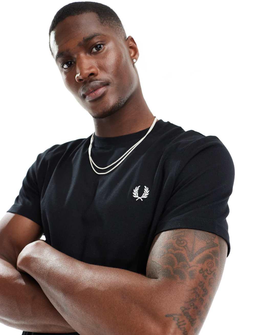 Fred Perry rear powder laurel t-shirt in black Product Image