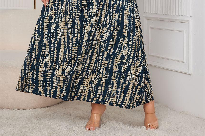 Long Sleeve Collared Patterned Print Maxi A-Line Shirt Dress Product Image