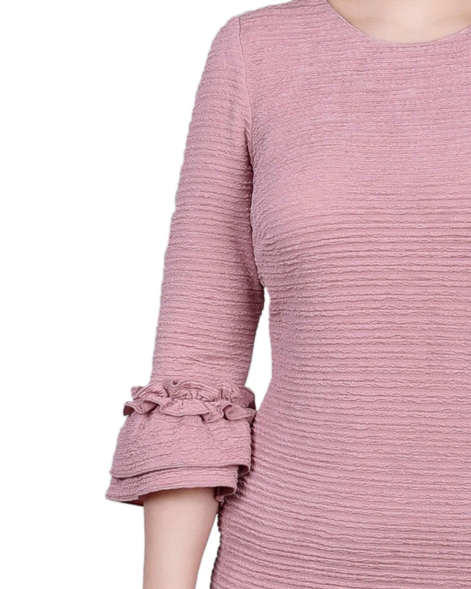 Blush 3/4 Sleeve Textured Knit Dress Product Image