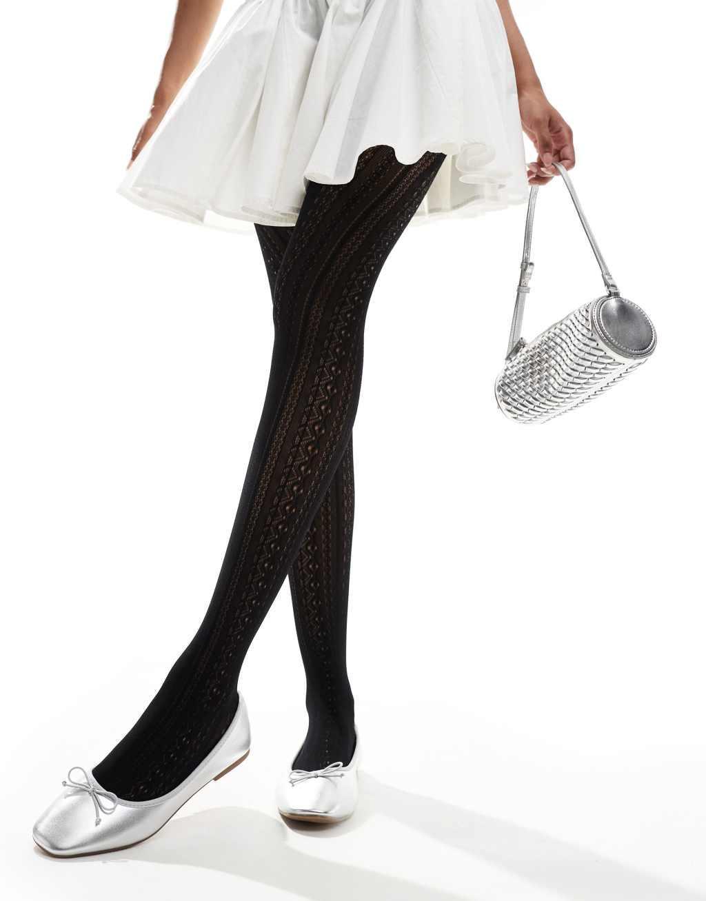Petit Moments pointelle knit tights in black Product Image
