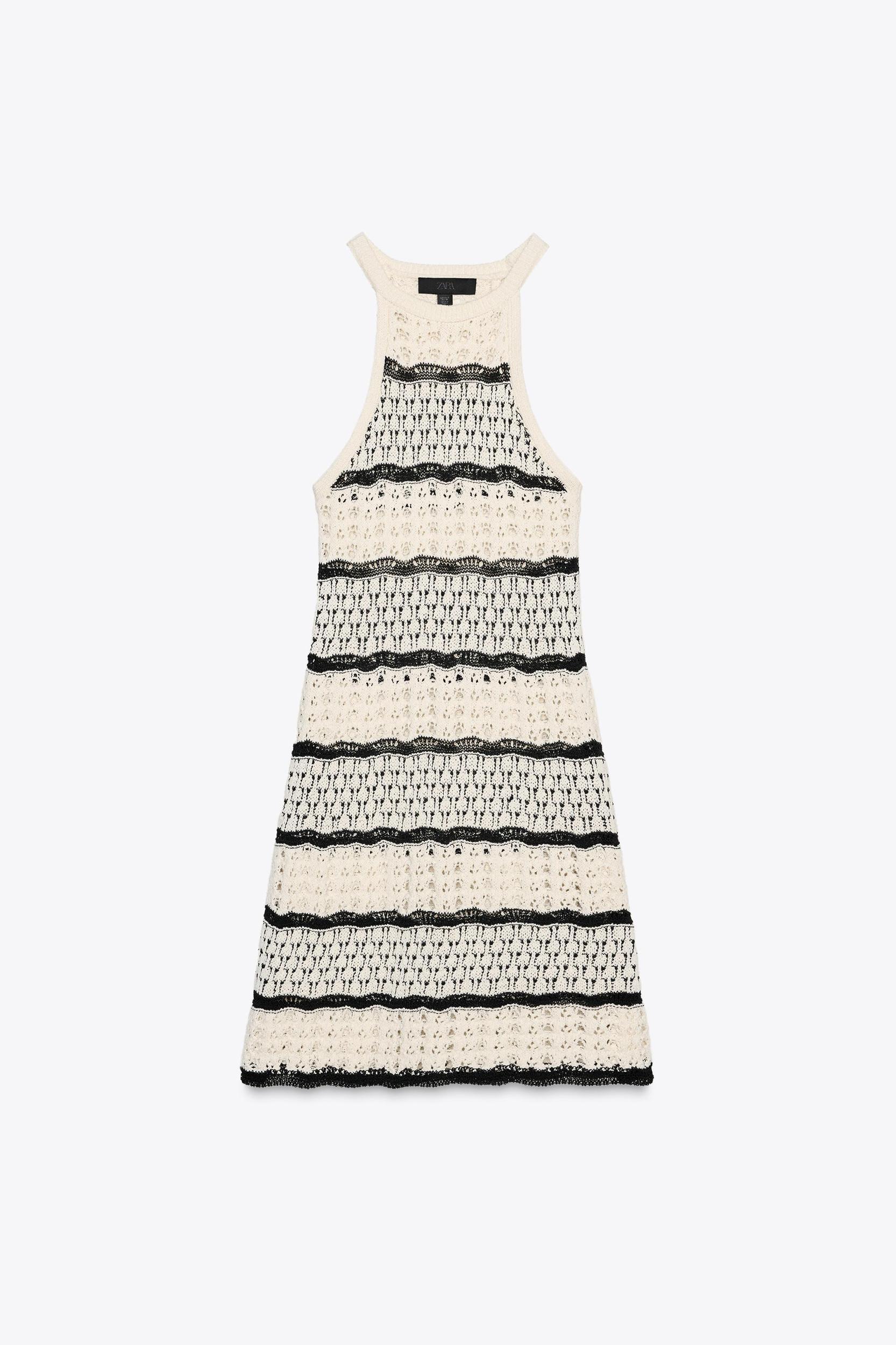 CROCHET KNIT HALTER MINI DRESS Product Image