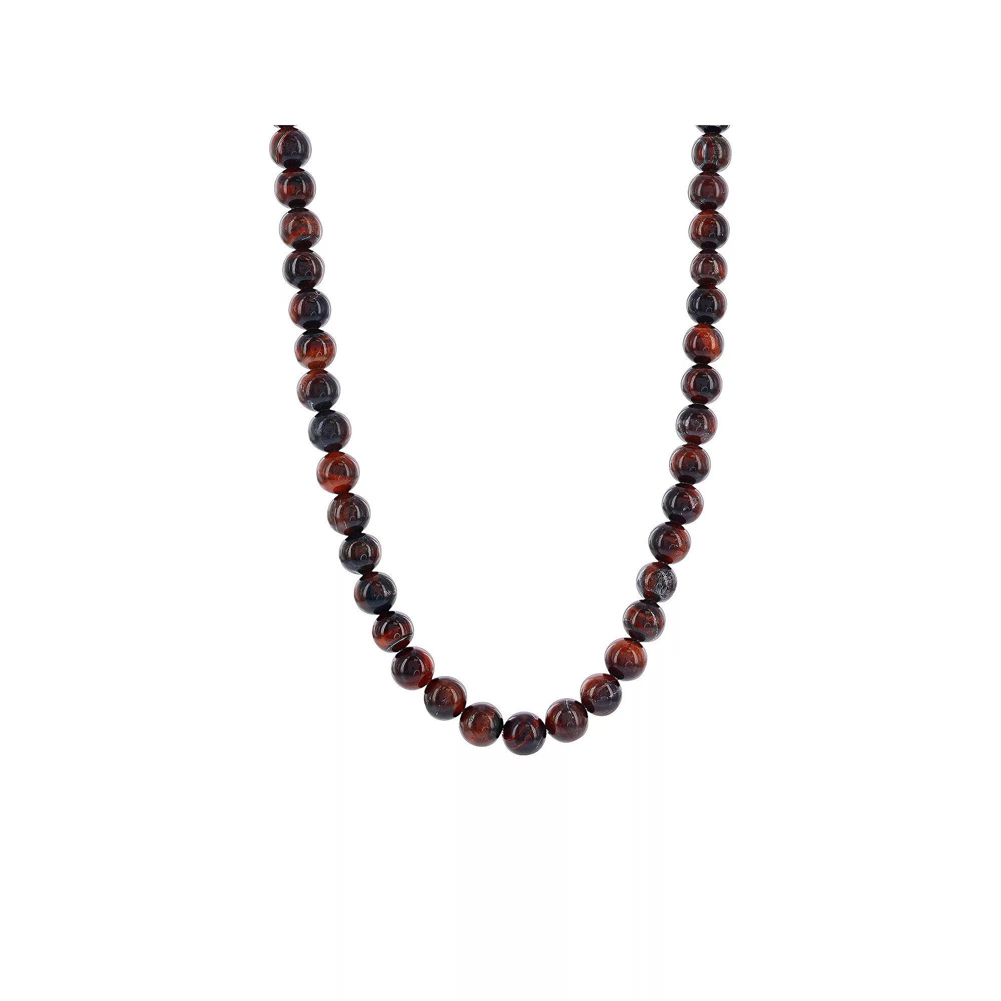 Men's Metallo Steel Red Tiger Eye 8mm Bead Necklace, Size: 24", Black Product Image