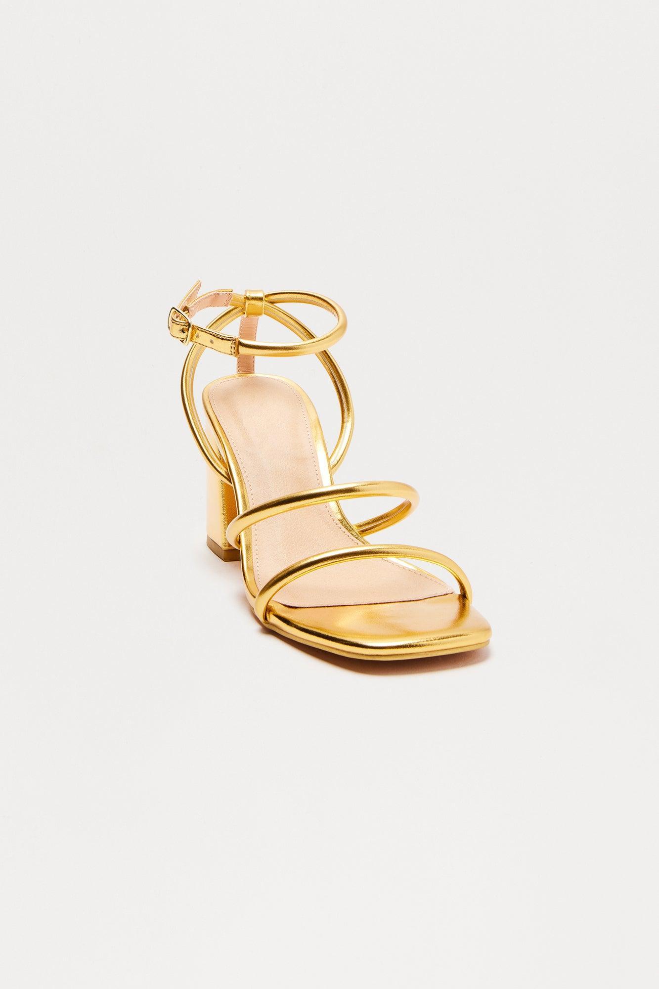 Kavita Faux Leather Ankle Strap Heels - Gold Product Image