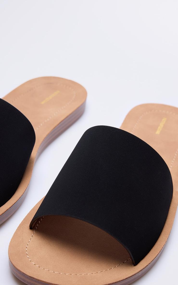 Black Pu Round Toe Basic Mule Flat Sandals Product Image