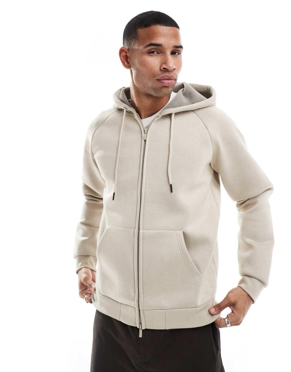 ONLY & SONS oversized scuba zip up hoodie in stone Product Image