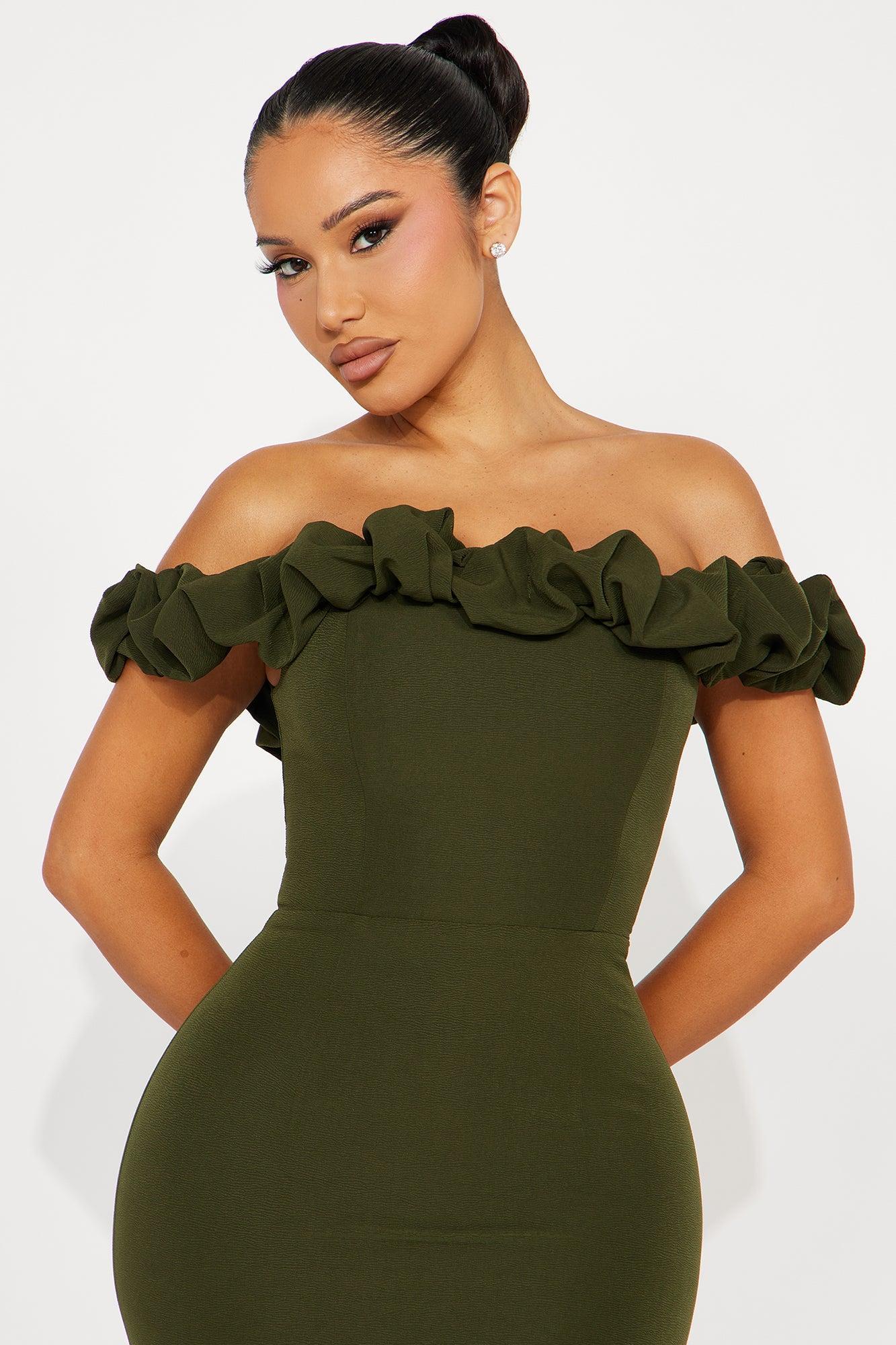 Daisy Off Shoulder Maxi Dress - Olive Product Image