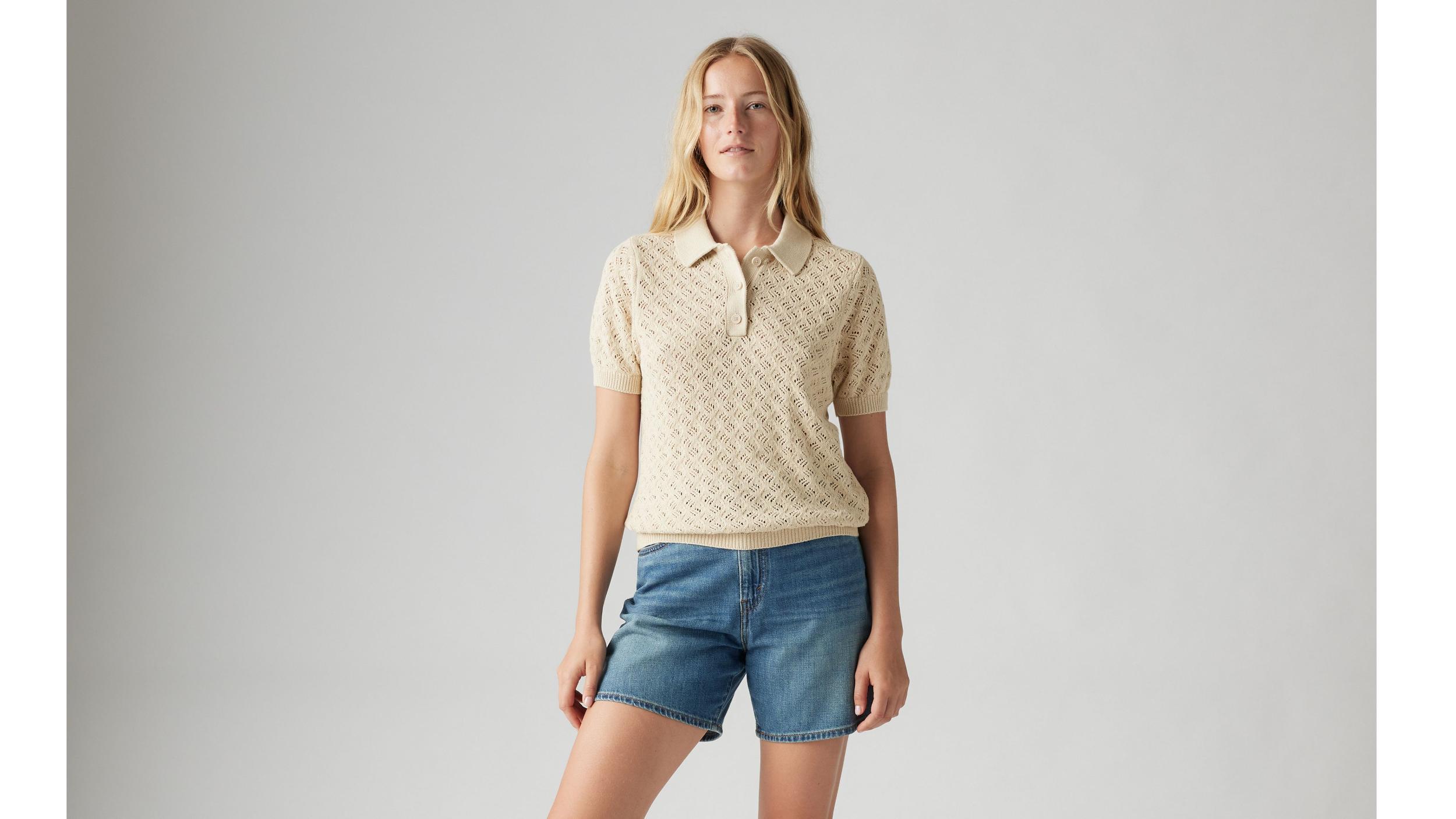 Lavender Pointelle Polo Sweater Product Image