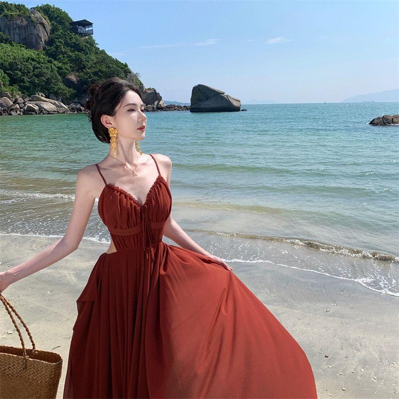 Spaghetti Strap Plain Midi Sundress Product Image