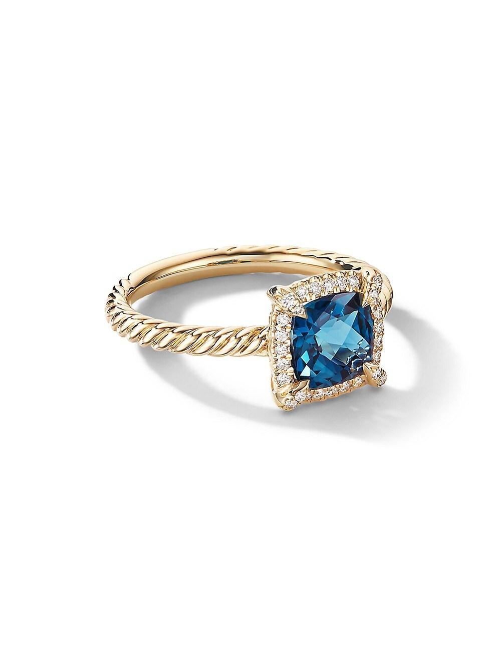 David Yurman Petite Chatelaine Pave Bezel Ring in 18K Yellow Gold with Peridot and Diamonds Product Image