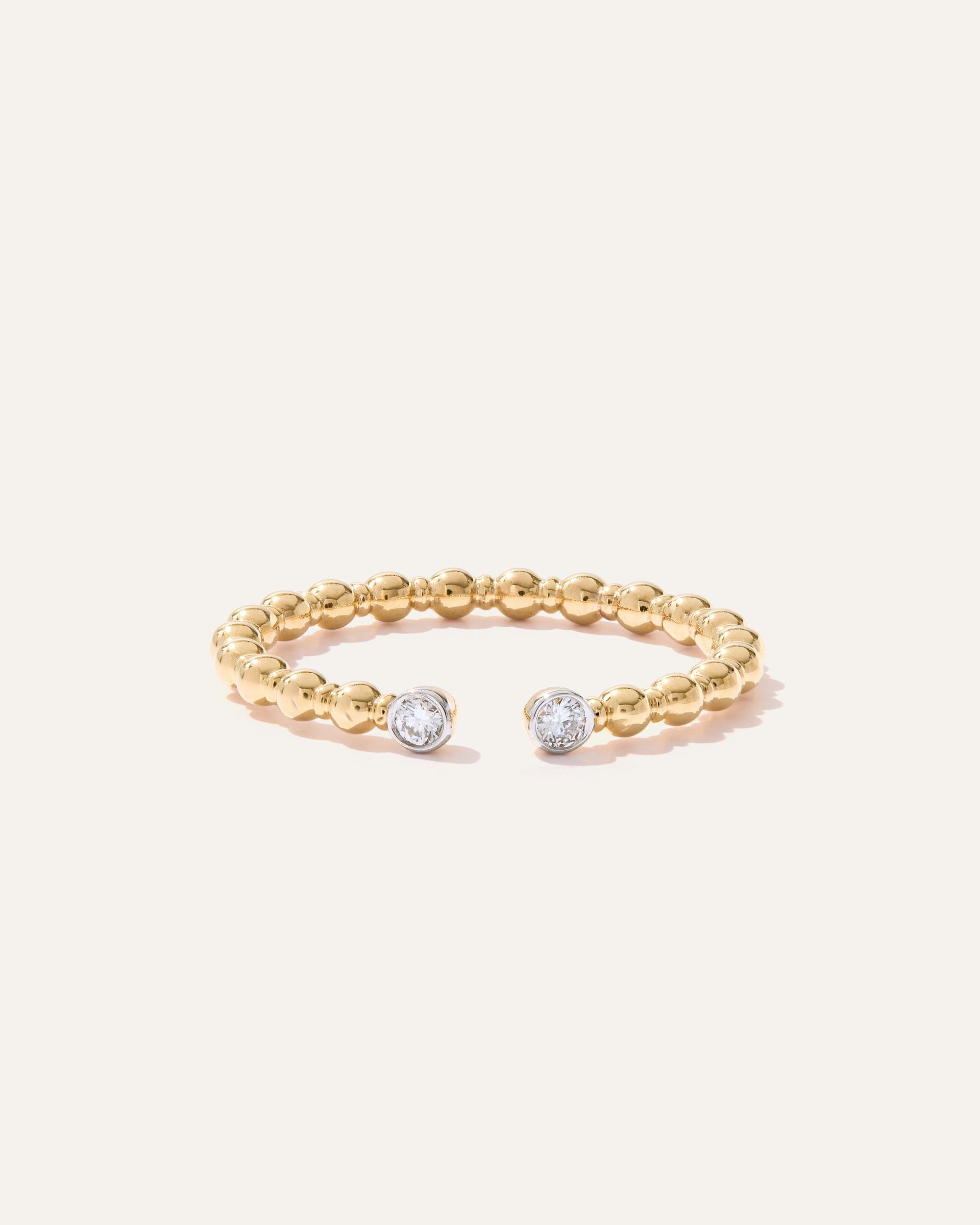 14K Gold Open Beaded Diamond Bezel Ring Product Image