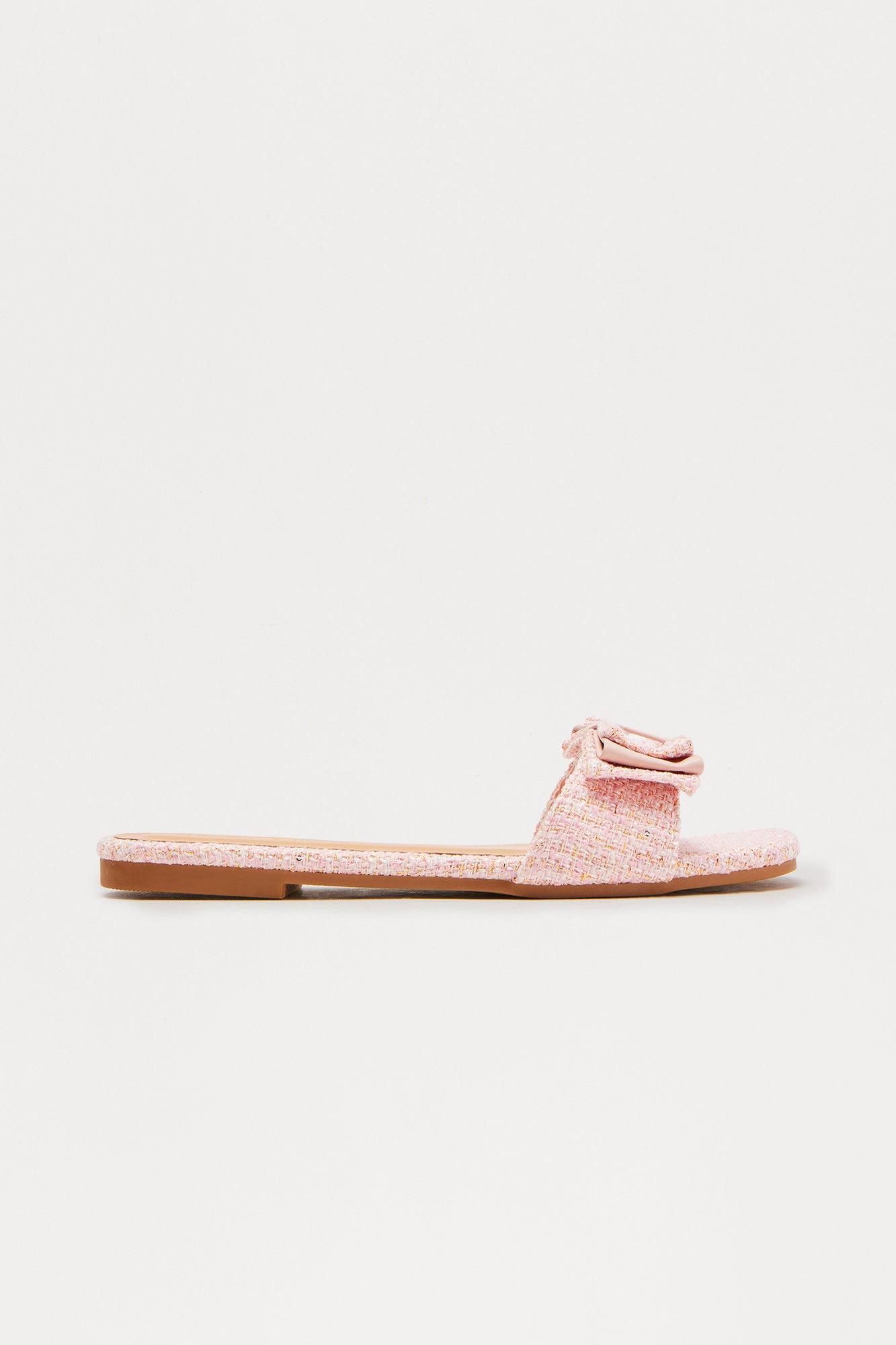 Leigh Tweed Bow Sandals - Pink Product Image