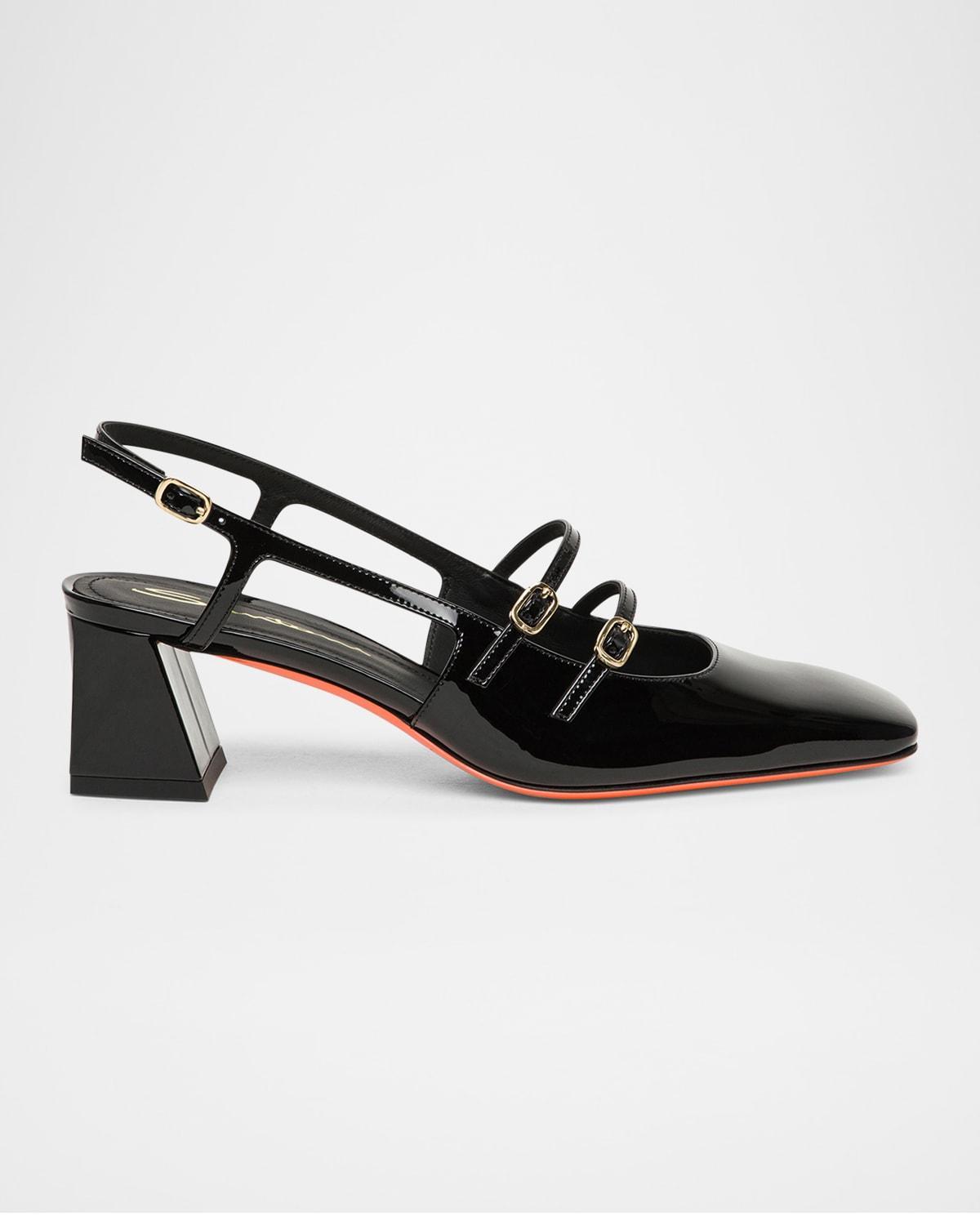 SANTONI Aurora Buckle Ankle-strap Patent Leather Pumps In Black Product Image