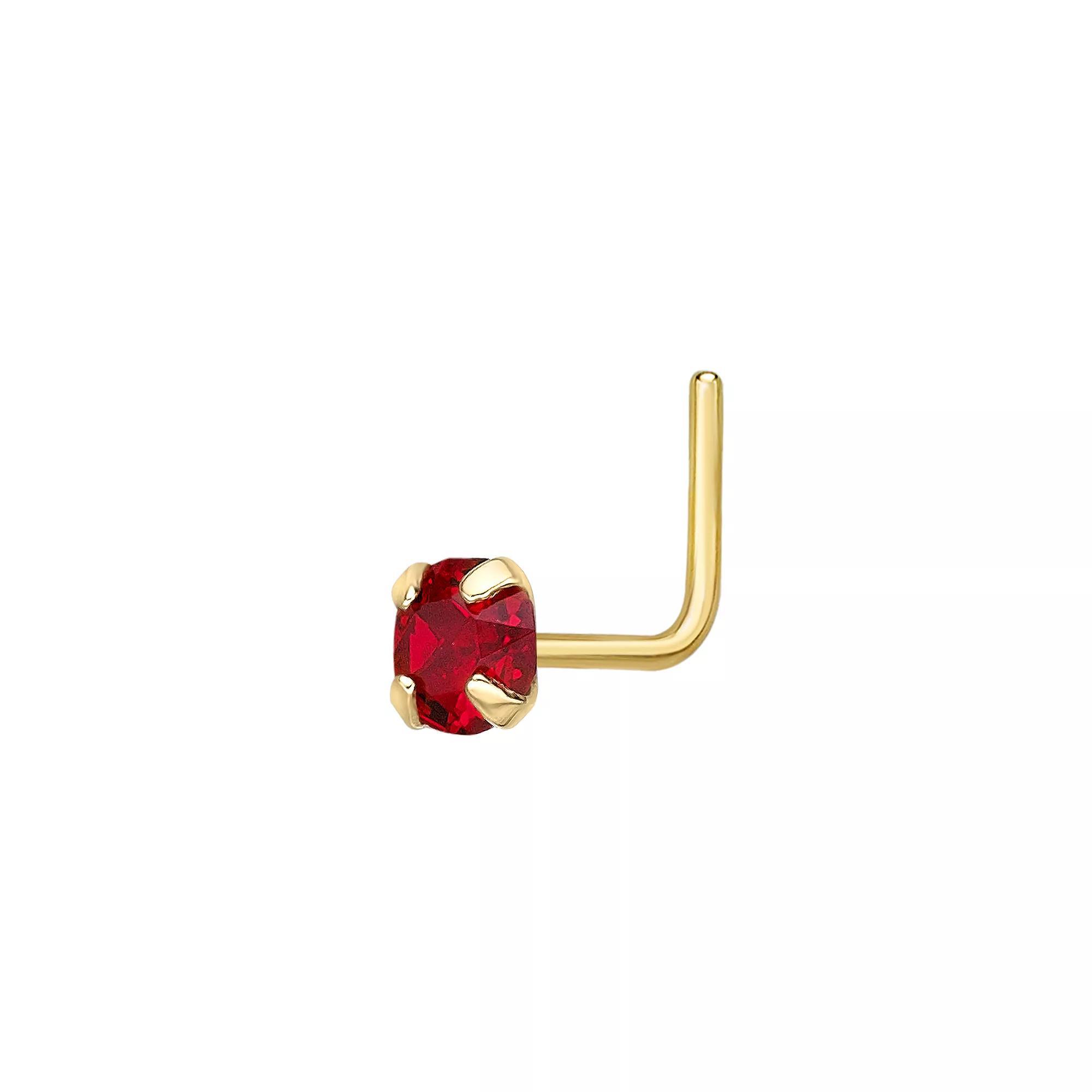 Lila Moon 14k Gold 3 mm Red Crystal L-Shape Nose Ring, Women's Product Image