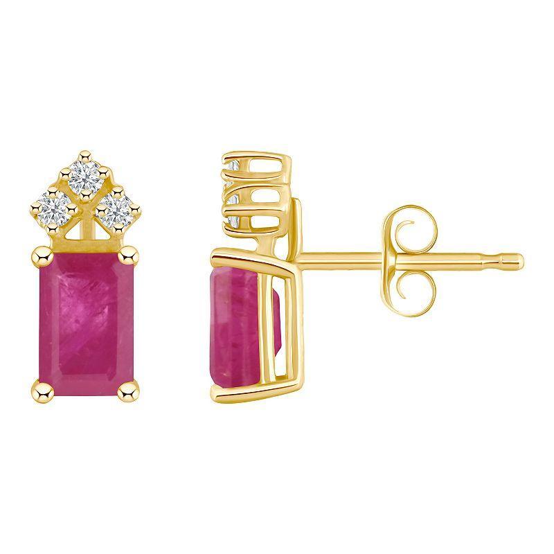 Celebration Gems 14k Gold Emerald Cut White Opal & 1/8 Carat T.W. Diamond Stud Earrings, Womens Product Image