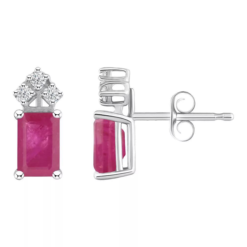 Celebration Gems 14k Gold Emerald Cut White Opal & 1/8 Carat T.W. Diamond Stud Earrings, Womens Product Image