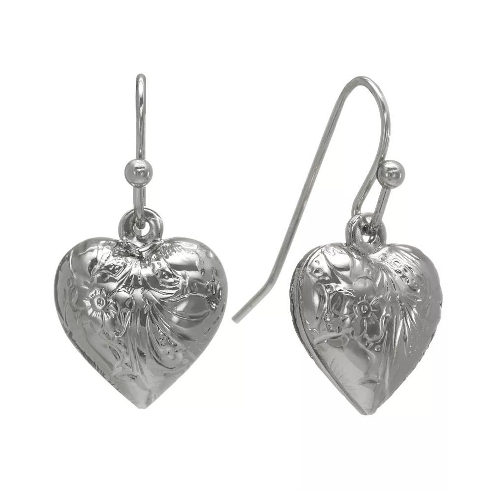 1928 Heart Drop Earrings, Womens, Silver Tone Product Image