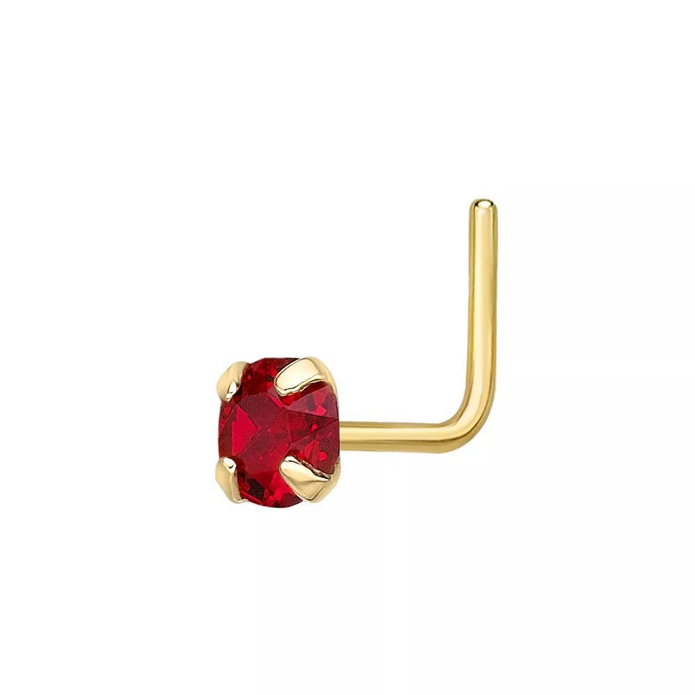 Lila Moon 14k Gold 3 mm Red Crystal L-Shape Nose Ring, Women's Product Image