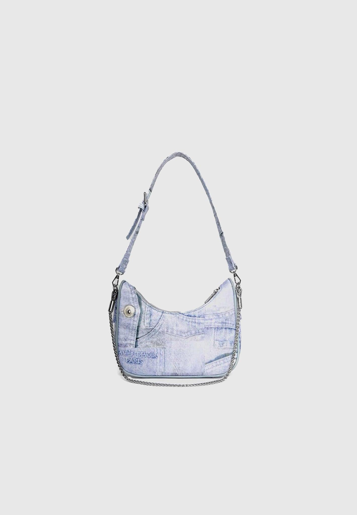 Denim Print Shoulder Bag - Blue Female Product Image