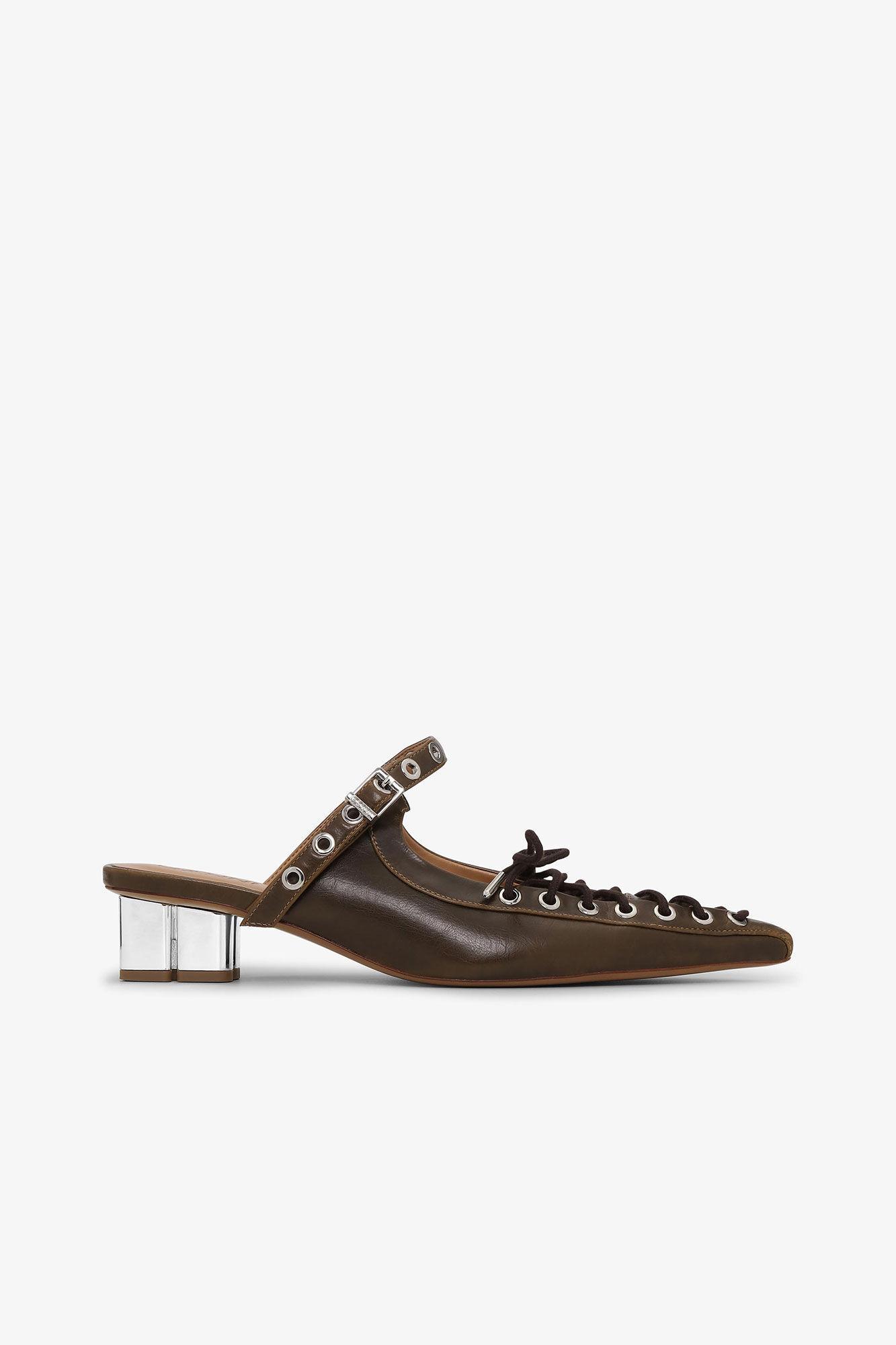 Dark-Olive Oleatex Lace-Up Mules Product Image