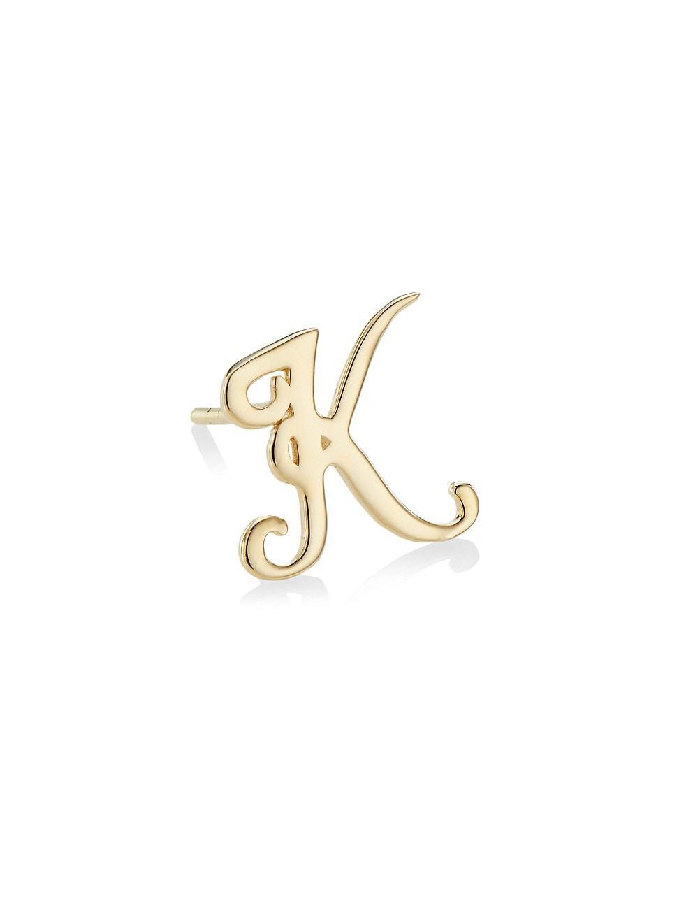 Womens 14K Yellow Gold Cursive Initial Stud Earring Product Image
