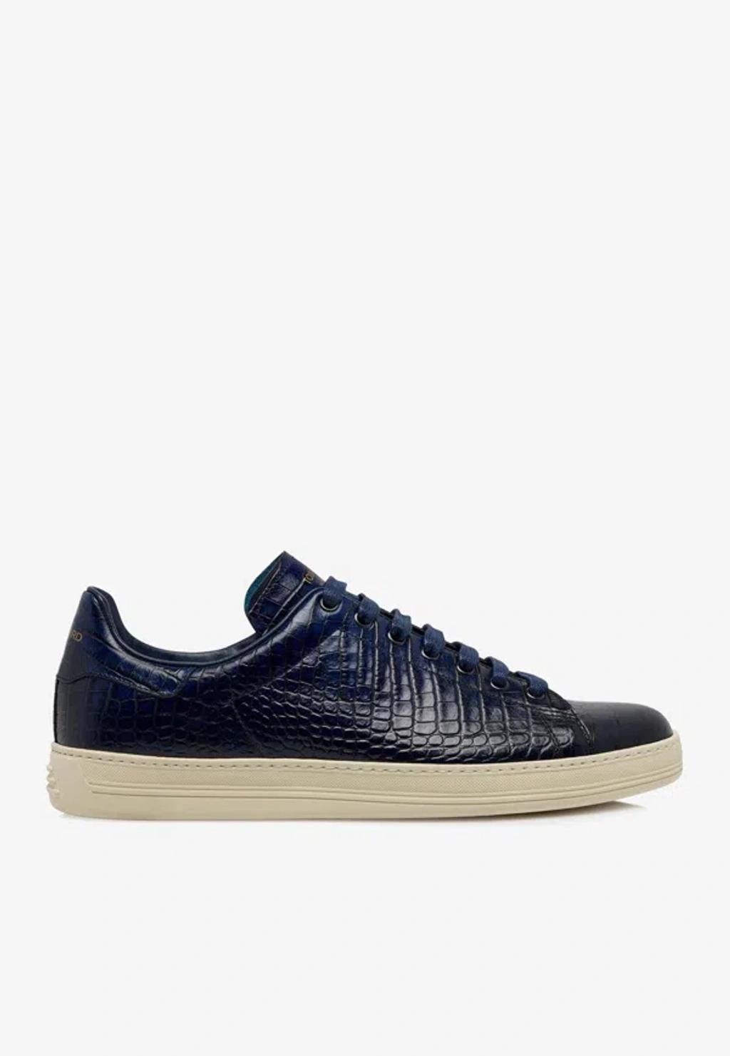 TOM FORD Warwick Sneakers In Alligator Print Leather In Black Cream Product Image