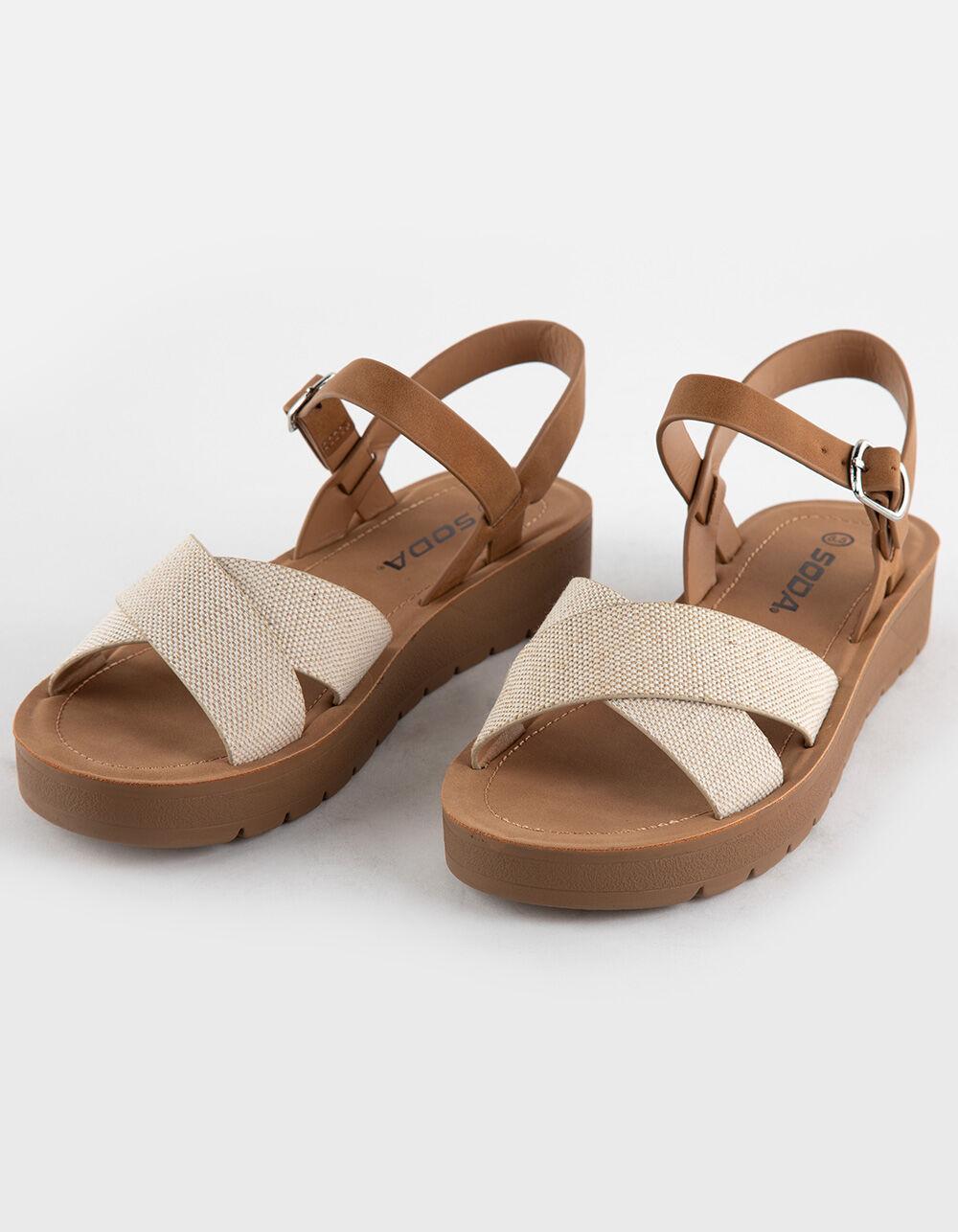 SODA Ankle Strap Womens Mini Flatform Sandals - BEIGE Product Image