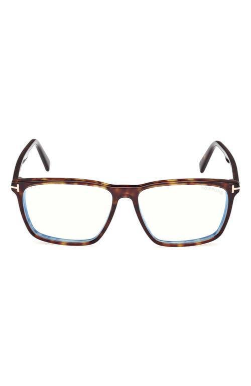 TOM FORD 56mm Square Blue Light Blocking Glasses In Havana Eco/t Logo Product Image