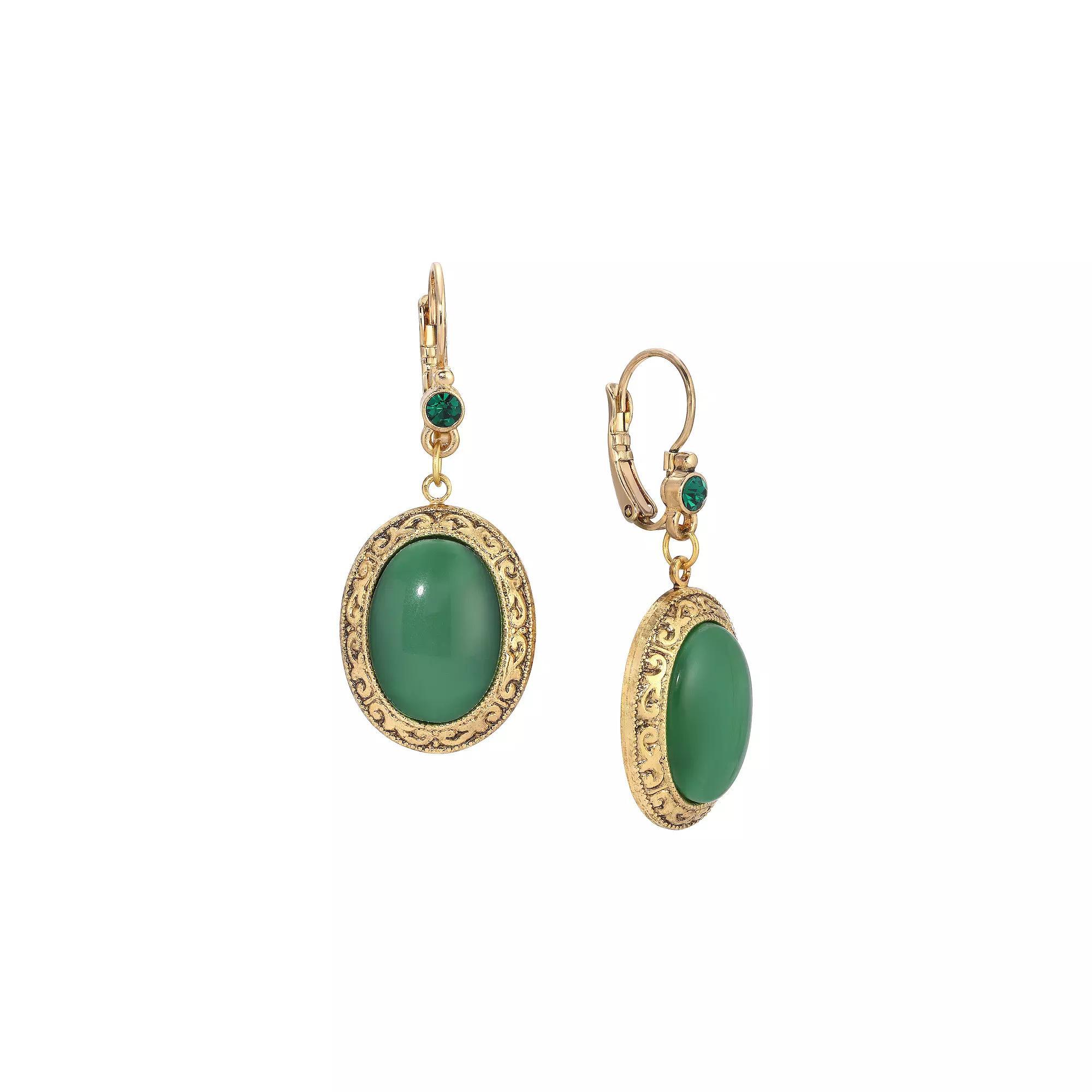 1928 Moonstone & Crystal Oval Drop Earrings, Womens, Green Product Image