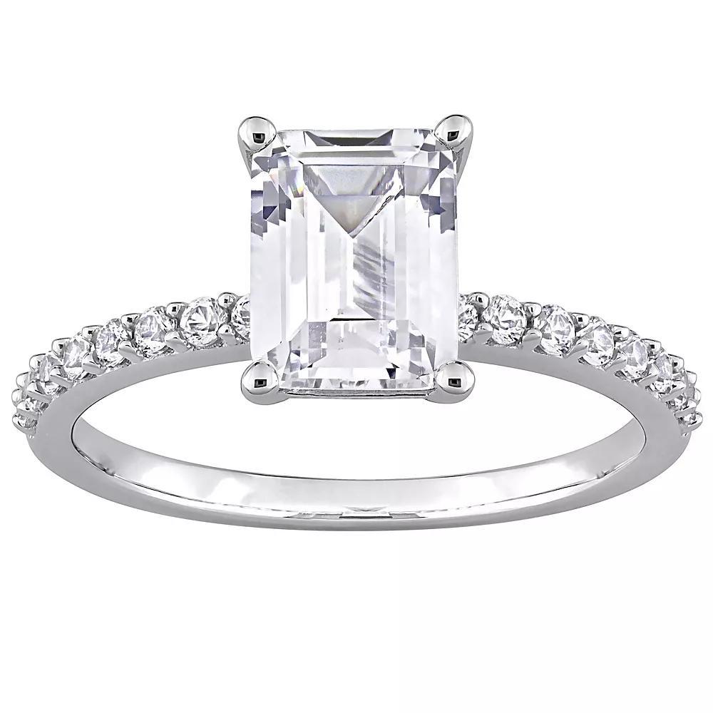 Stella Grace 10k White Gold Lab-Created White Sapphire Emerald-Cut Engagement Ring, Women's, Size: 9.50 Product Image