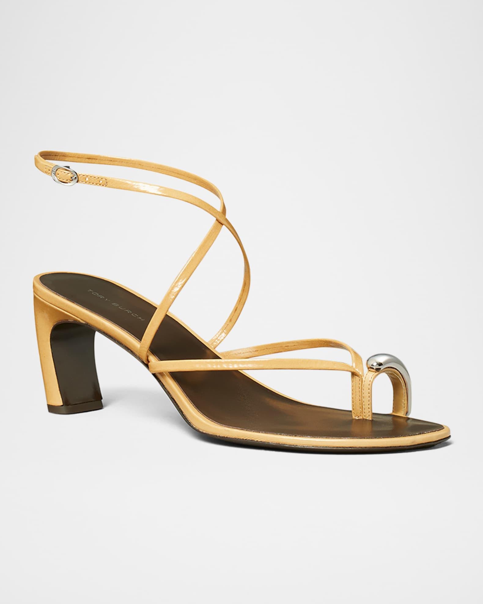 Pierced Leather Toe Ring Strappy Sandals Product Image