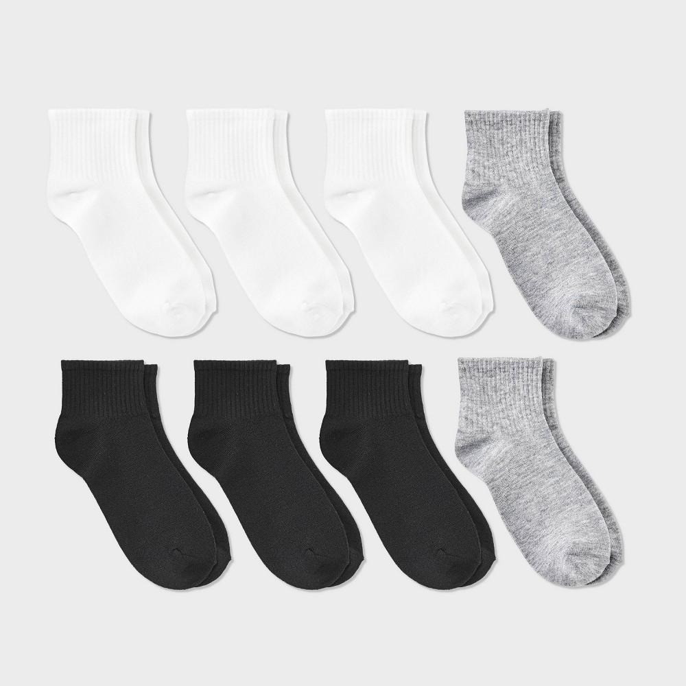 Women's Ribbed 8pk Ankle Socks - Dealworthy™ White/Heather Gray/Black 4-10: Lightweight Knit, Rib Cuffs Product Image