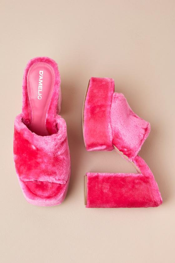 Ravina Perfectly Pink Short Faux Fur Platform Sandals Product Image
