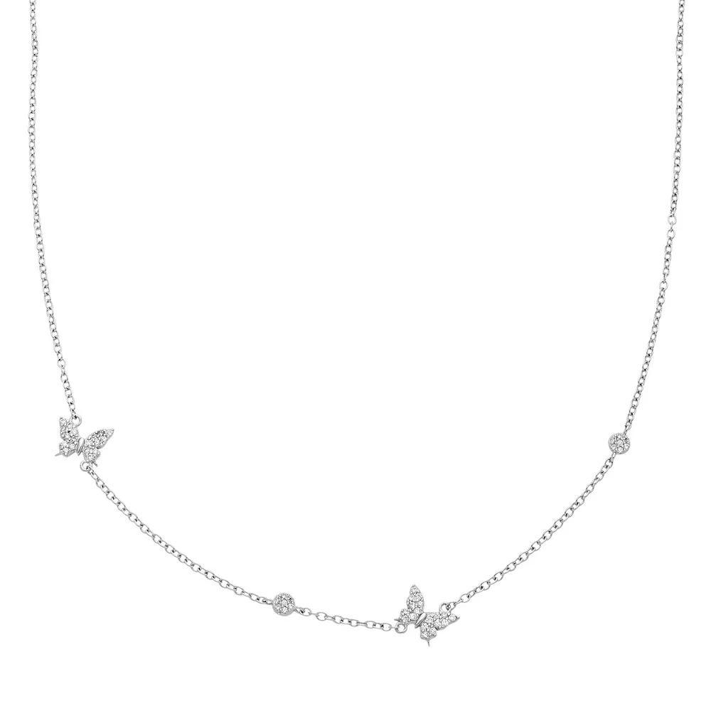 Sterling Silver Cubic Zirconia Butterfly Station Necklace, Women's, Size: 17", White Product Image