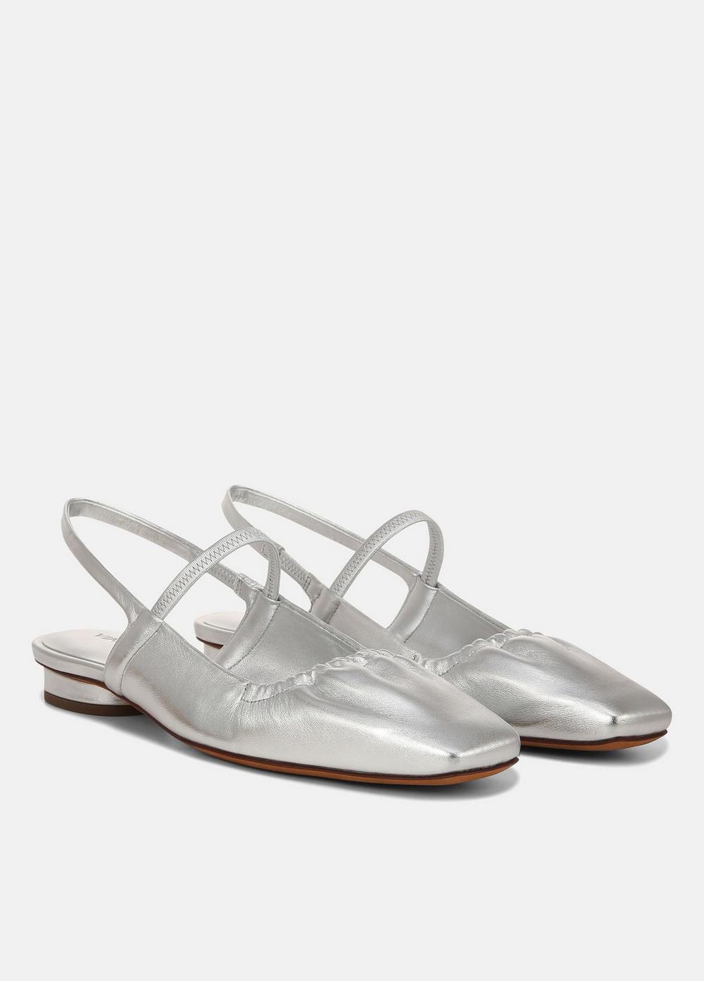 Womens Iliana Metallic Leather Slingback Flat, Silver, Size 9.5 Vince Product Image