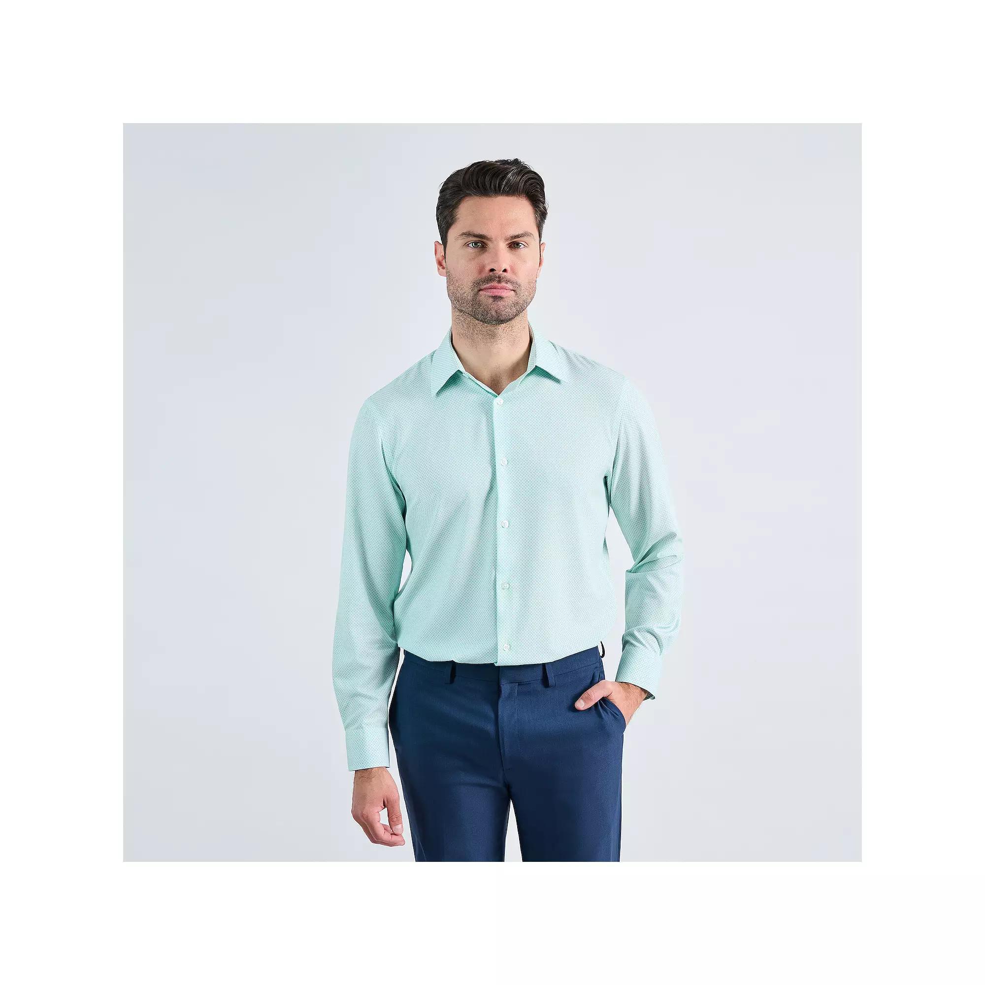 Mens Haggar Smart Wash Classic Fit Wrinkle Free Dress Shirt Blue Daisy Geo Product Image