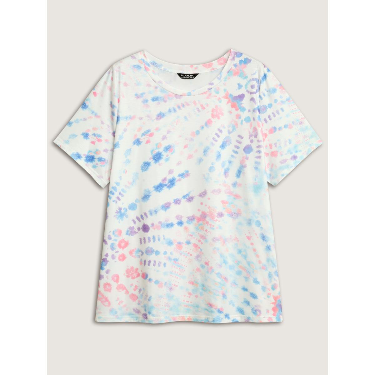 Plus Size Tie-Dye Ombre Round Neck T-Shirt Multicolor Women Contrast Round Neck Everyday-Casual T-shirts BloomChic 22-24/3X Product Image
