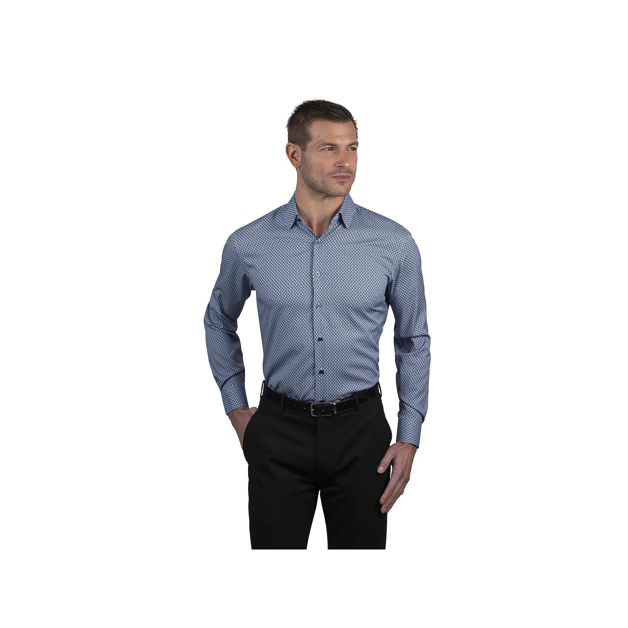 Men's Nautica Wrinkle Free Performance Slim-Fit Dress Shirt, Size: Large-32/33, Blue Sailboats Product Image