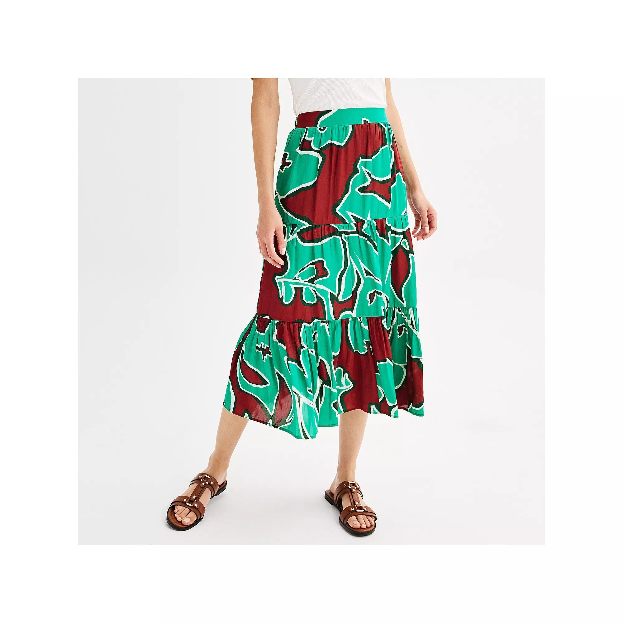 Women's Nine West Tiered Midi Skirt, Size: XS, Blue Oleander Product Image