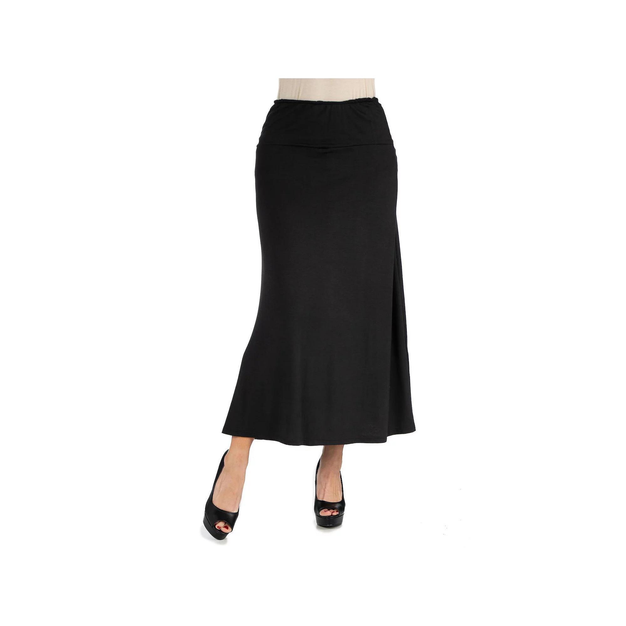Women's 24seven Comfort Apparel Elastic Waist Midi Skirt, Size: Large, Black Product Image