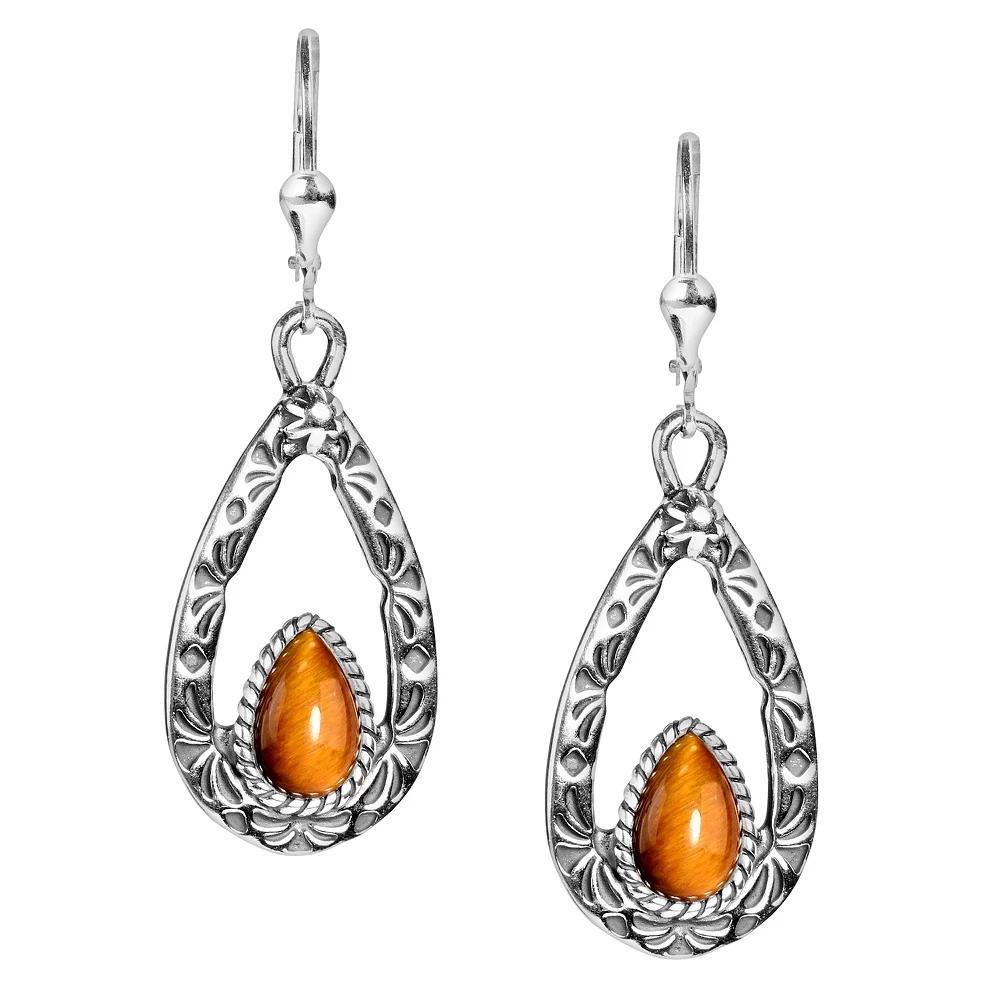 Southwest Spirit Sterling Silver and Stone Drop Earrings, Womens, Tiger Eye Product Image