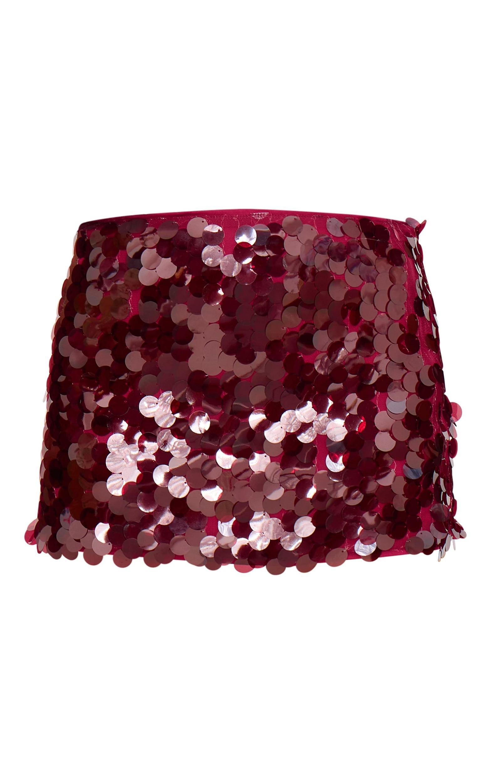 Burgundy Disc Sequin Mini Skirt Product Image